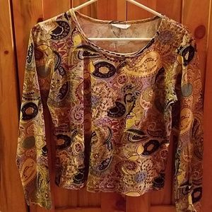 Embellished, patterned shirt!  Pretty print.